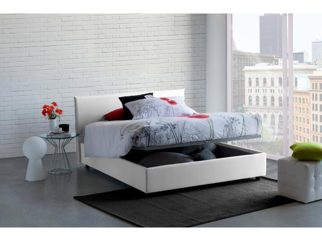 Dekonao Double Bed with Storage Bed with Fabric Upholstery, Made in Italy, Front Opening, Includes 160x190 cm Mattress, White MICP68026