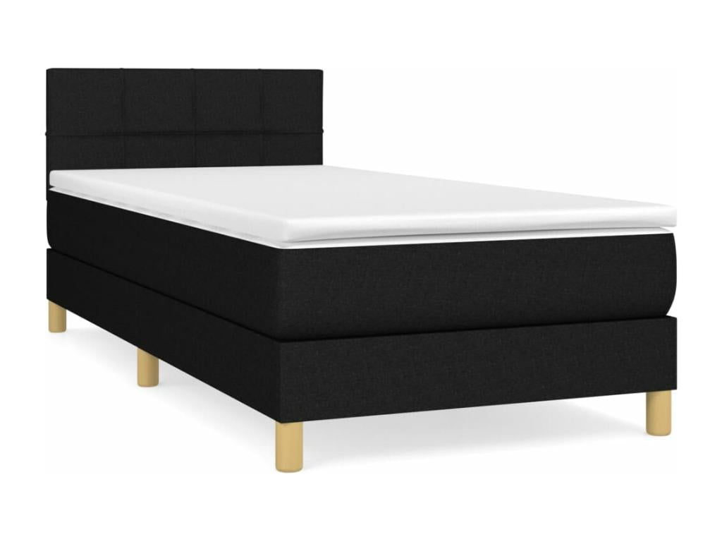 Upholstered bed base with mattress, black, 90x200 cm, fabric NENL33220