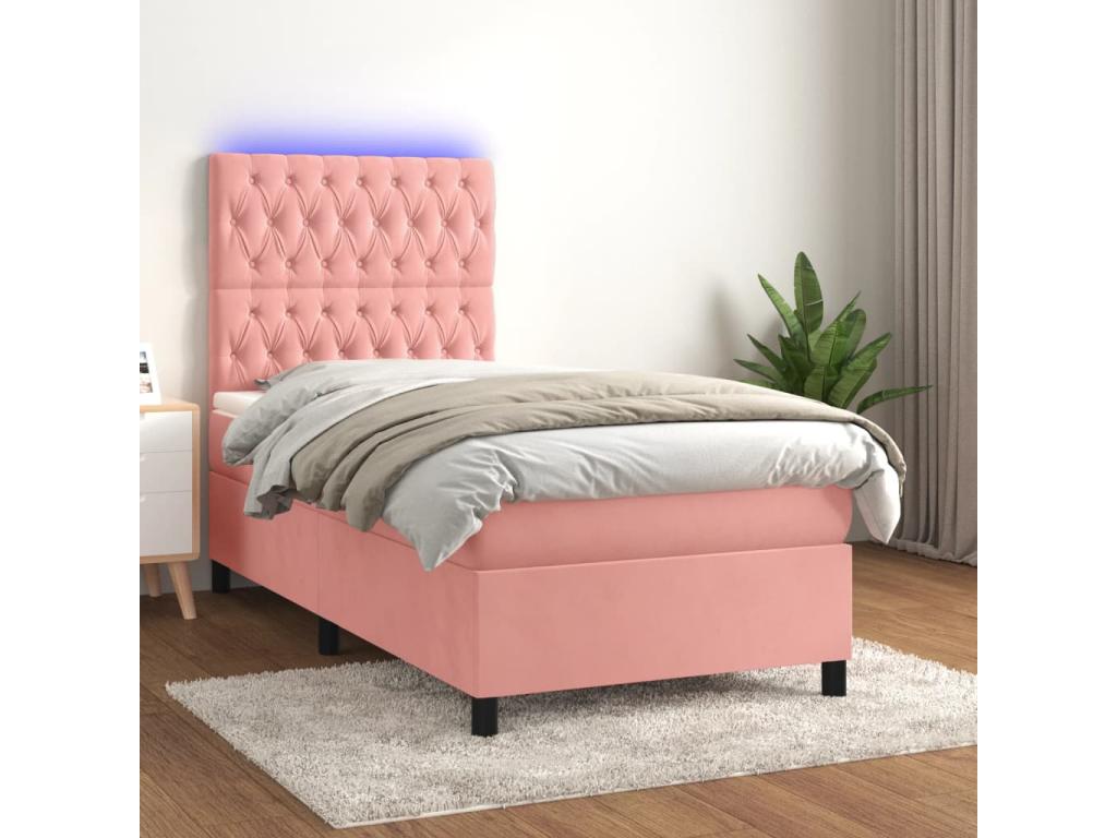 Dekonao bed base with mattress and LED light, Pink, 100x200 cm, Velvet, HJRH12037