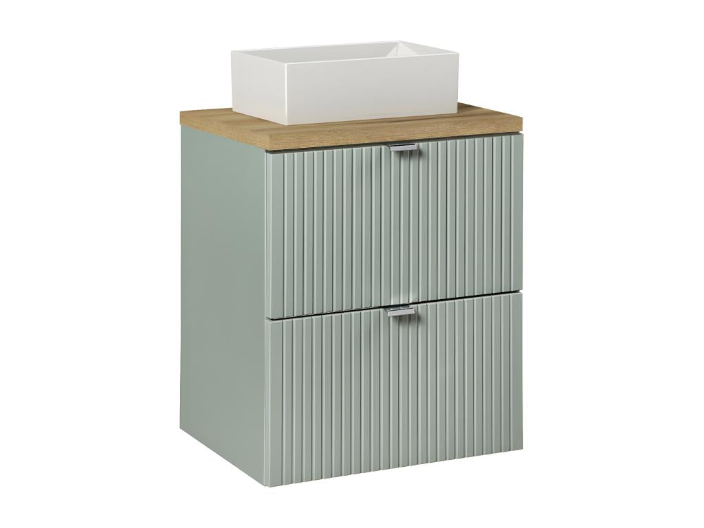 Dekonao Green and Wood 50cm Single Sink Vanity Unit with 2 Drawers and Tall Cabinet SAQQ32101