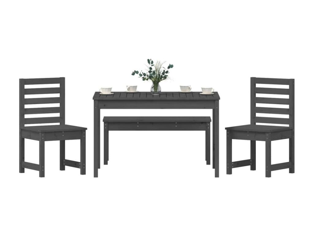 4-piece garden dining set, grey solid pine wood, QUEU43273