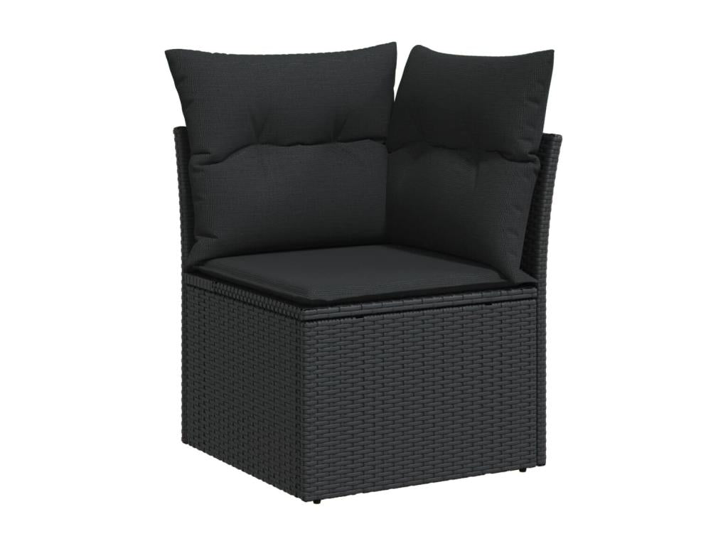 9-piece garden furniture set with cushions, black wicker resin RHWH39127