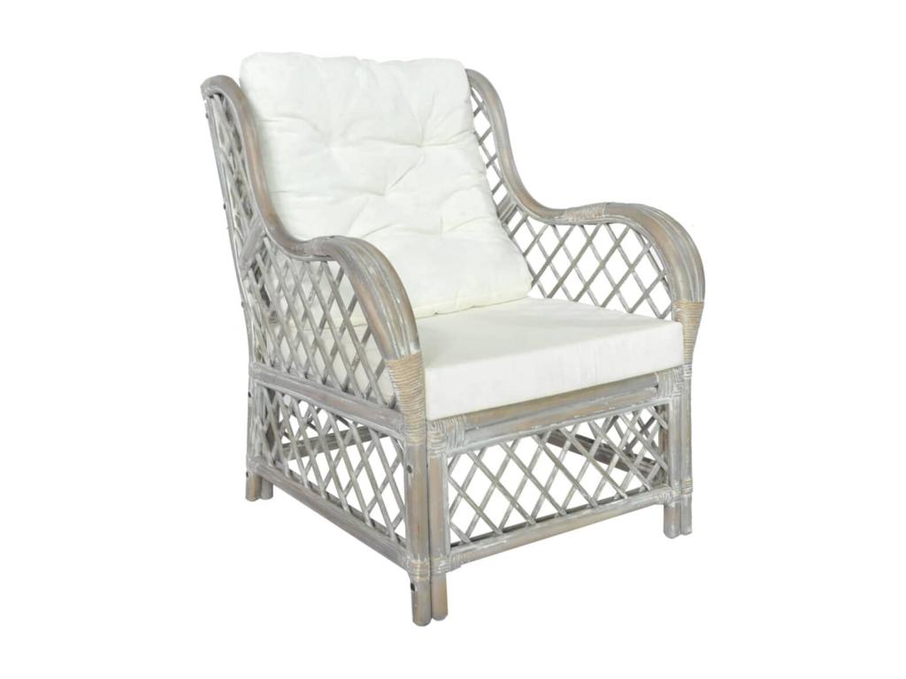 Sofa with cushion, Grey, Natural Rattan and Linen CQOB60084