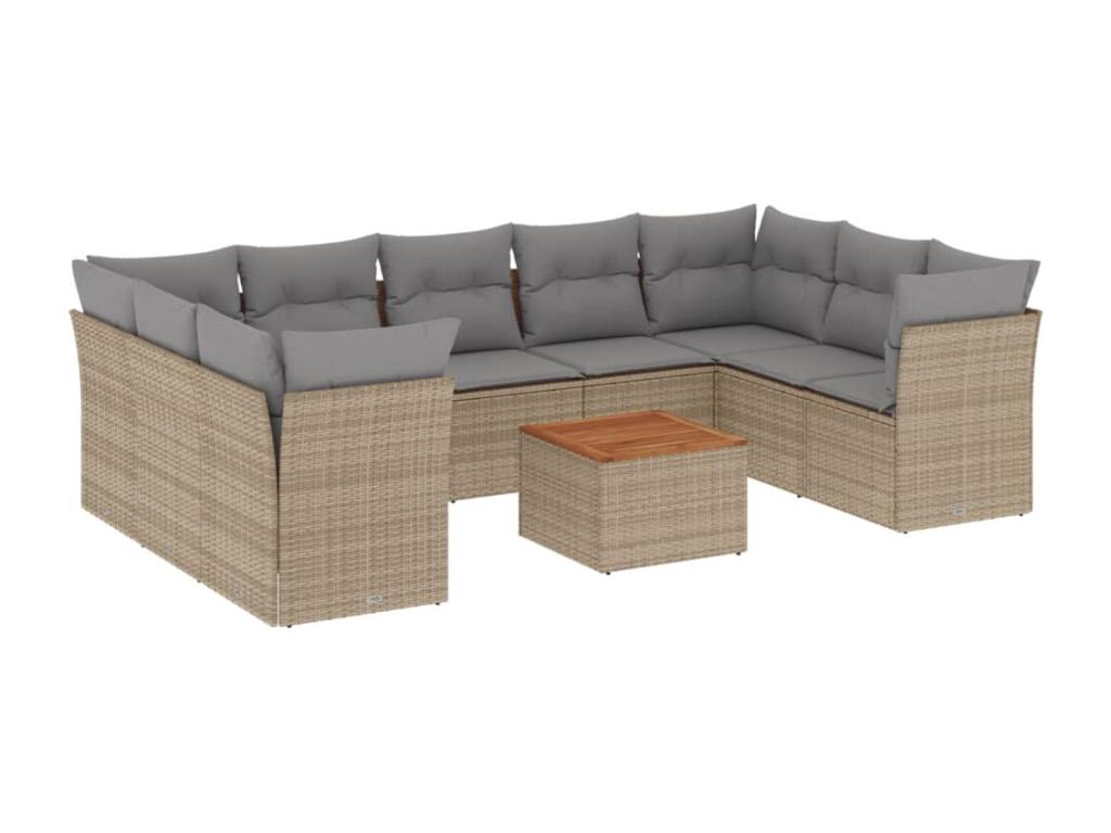 Garden furniture set with cushions, 10 pieces, beige woven resin, GMPS54042
