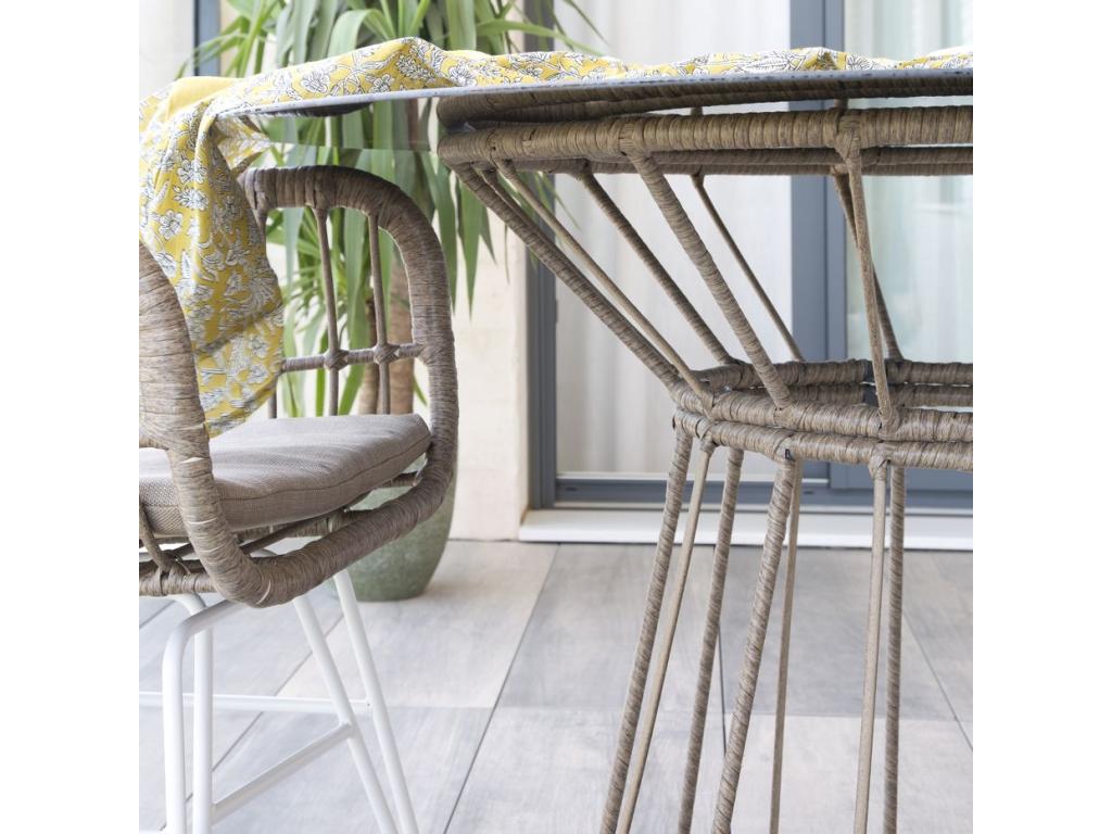 White rattan garden table 110x72 QMBH95969