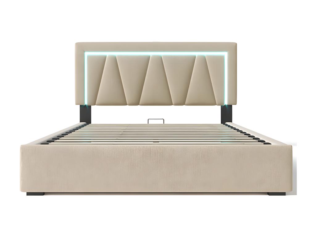 Adult bed, storage bed, double bed with LED lighting, USB Type-C charging function, and LED lighting. Upholstered bed 160x200 cm, Beige YGQA50662
