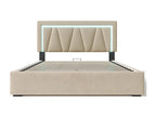 Adult bed, storage bed, double bed with LED lighting, USB Type-C charging function, and LED lighting. Upholstered bed 160x200 cm, Beige YGQA50662