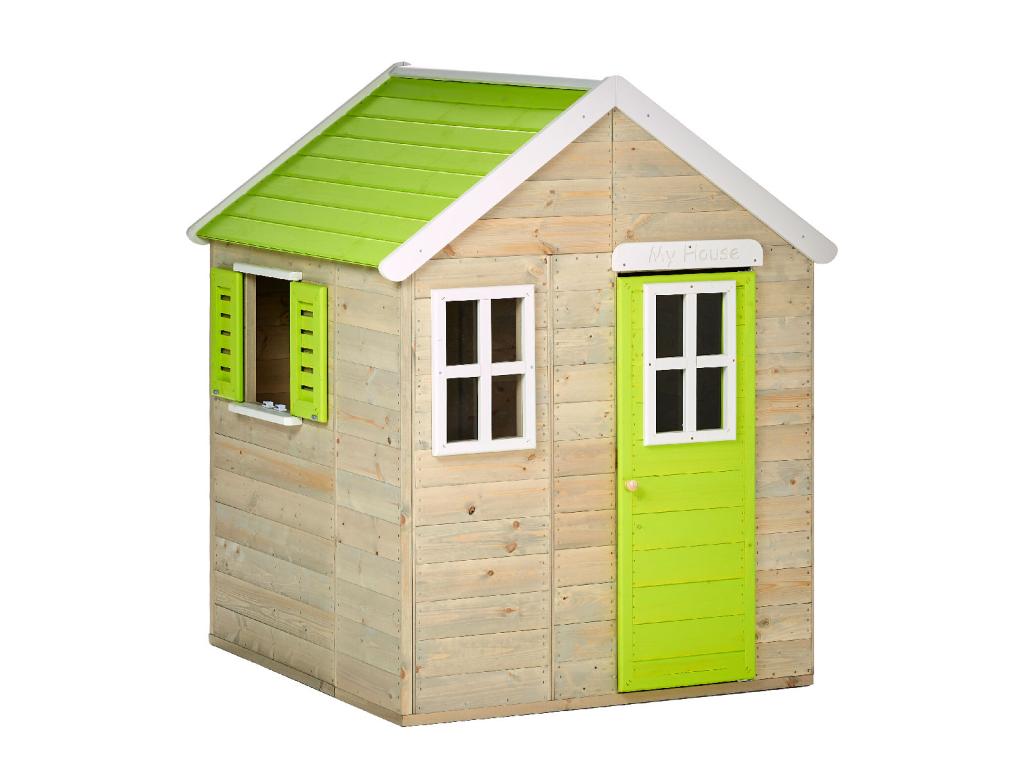 Dekonao - Outdoor Children's Playhouse - Wooden Playhouse with Floor - Waterproof Roof - Green and White DUNV89675