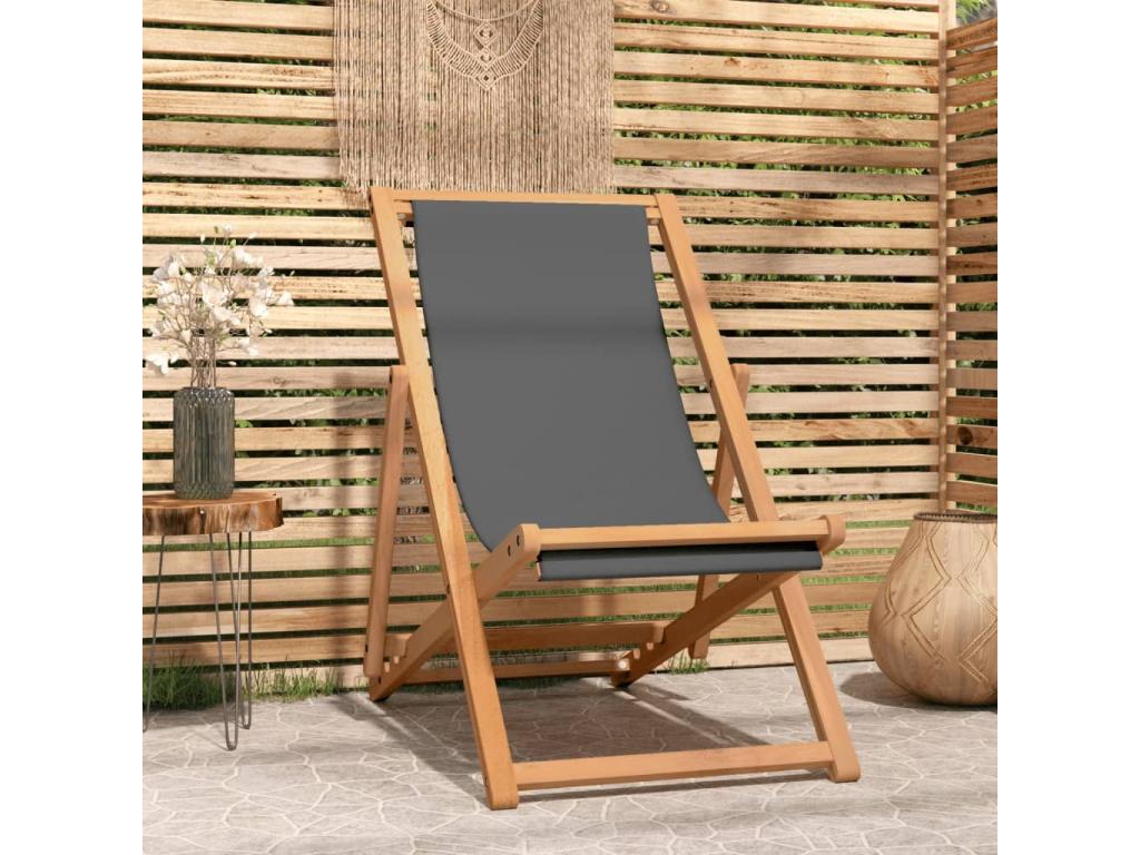 Folding beach chair, solid teak wood, grey, EOXY12203