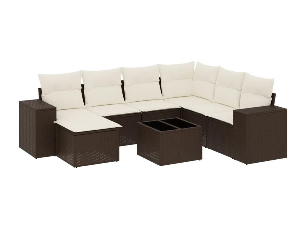 8-piece garden furniture set with brown resin wicker cushions OFXY75140