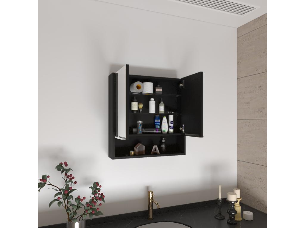 Jaspe melamine first aid kit with mirrors, 62.48 cm x 59.94 cm x 13.97 cm, Black, YZAF33324