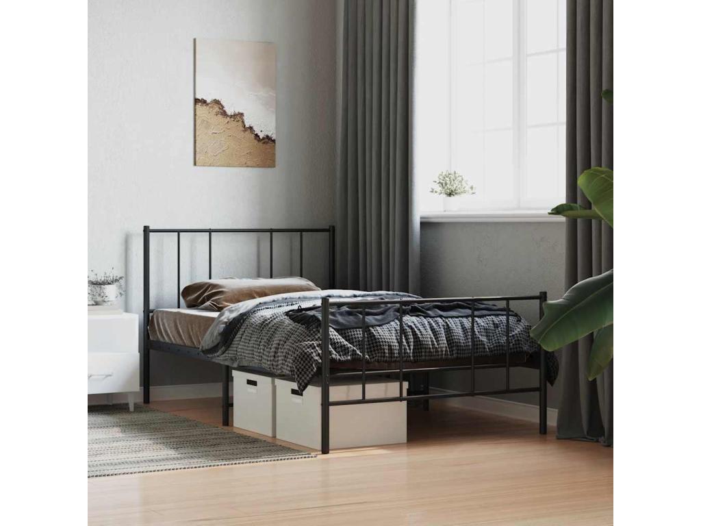 Metal bed frame without mattress with black bed legs 100x190cm IAQS31294