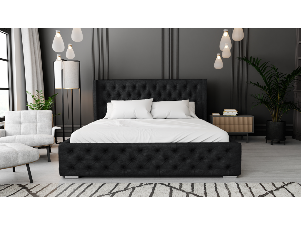 Dekonao Rolia Adult Bed 200x200 - Upholstered Double Bed - Dekonao Slatted Base with Storage and Headboard - Black Velvet Dekonao 07 POTQ99694