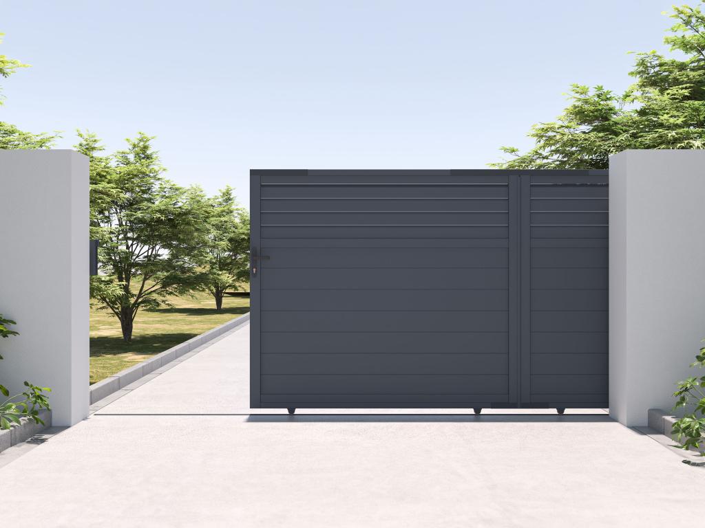 Ligniva LPXL43701 Anthracite Louvered Aluminum Sliding Gate W416 x H180 cm