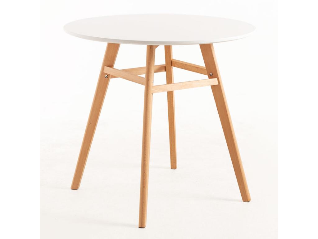 Round 90cm Scandinavian white table with natural wood legs Ligniva AUGJ10841