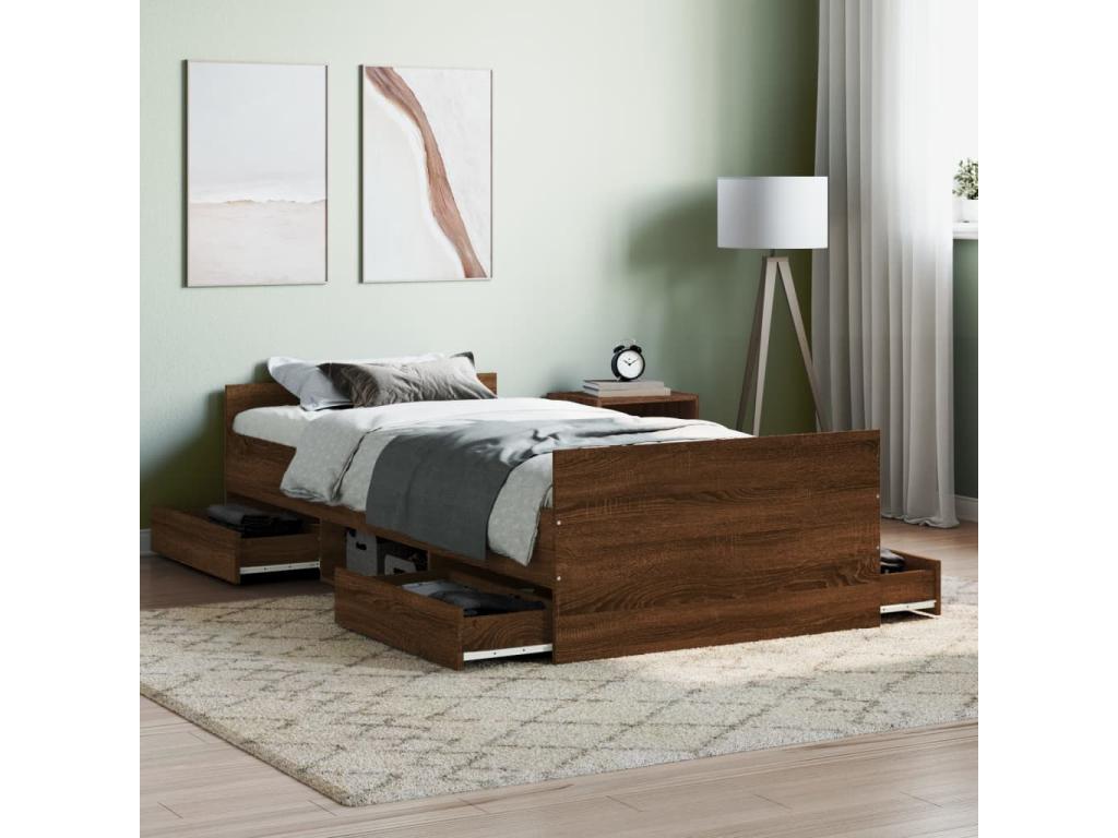 Bed frame, headboard and footboard, brown oak, 90x190 KEOD76344