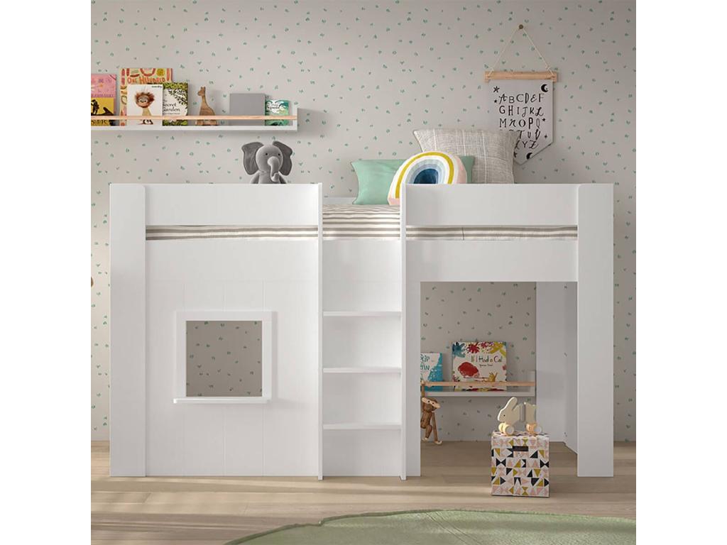 Dekonao - Mid-Height Bed with Windows 90x200cm in White Lacquered MDF RMIJ39676