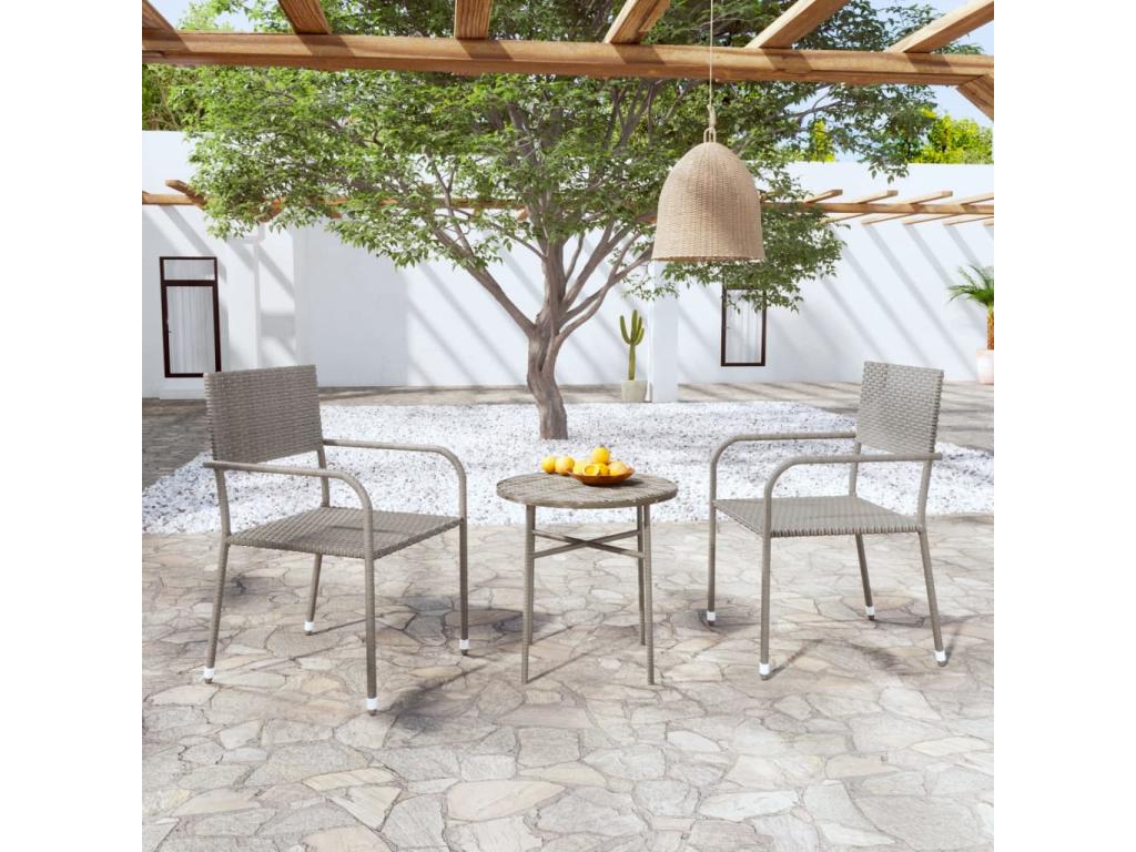 3-Piece Garden Dining Set, Wicker Resin, Grey AAYO47907