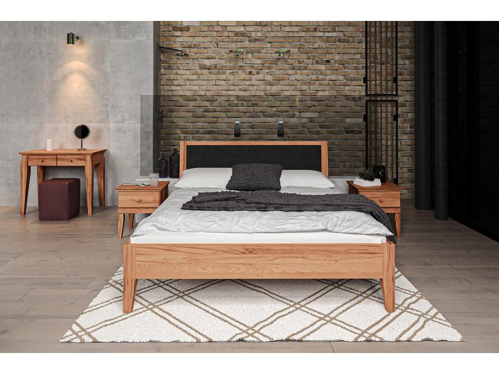 Dekonao - Bed with upholstered headboard 100x200 cm in natural oiled beech heartwood GGDA72648