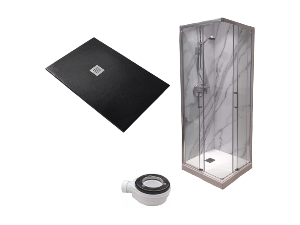 Dekonao Extra Thin Black Shower Tray 80x120 cm Shower Enclosure 80x120 cm High 200 cm With Corner Opening NEHH17521