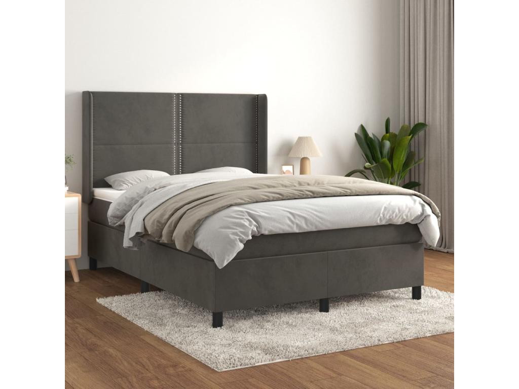 Upholstered bed base and mattress, Dark Grey, 140x190cm, Velvet, MBDH74856