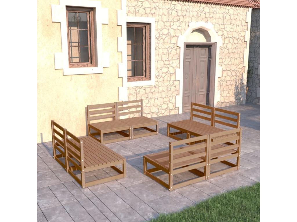8-piece garden furniture set, honey brown, solid pine wood LBPF48519
