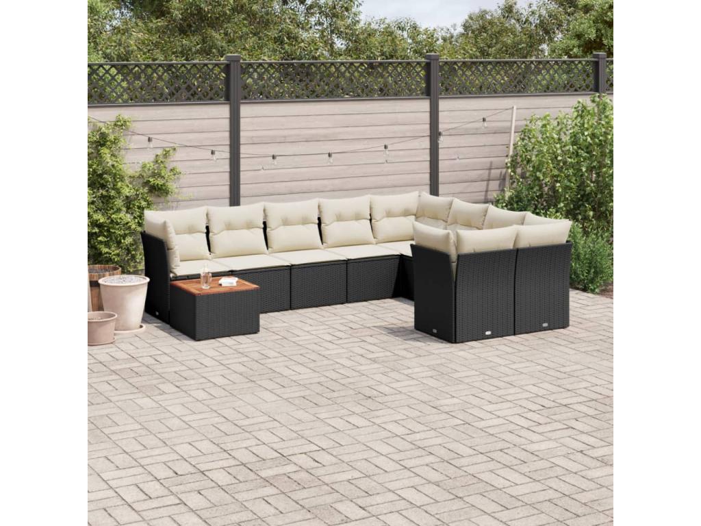 10-piece garden furniture set with cushions, black resin wicker LKPB84327