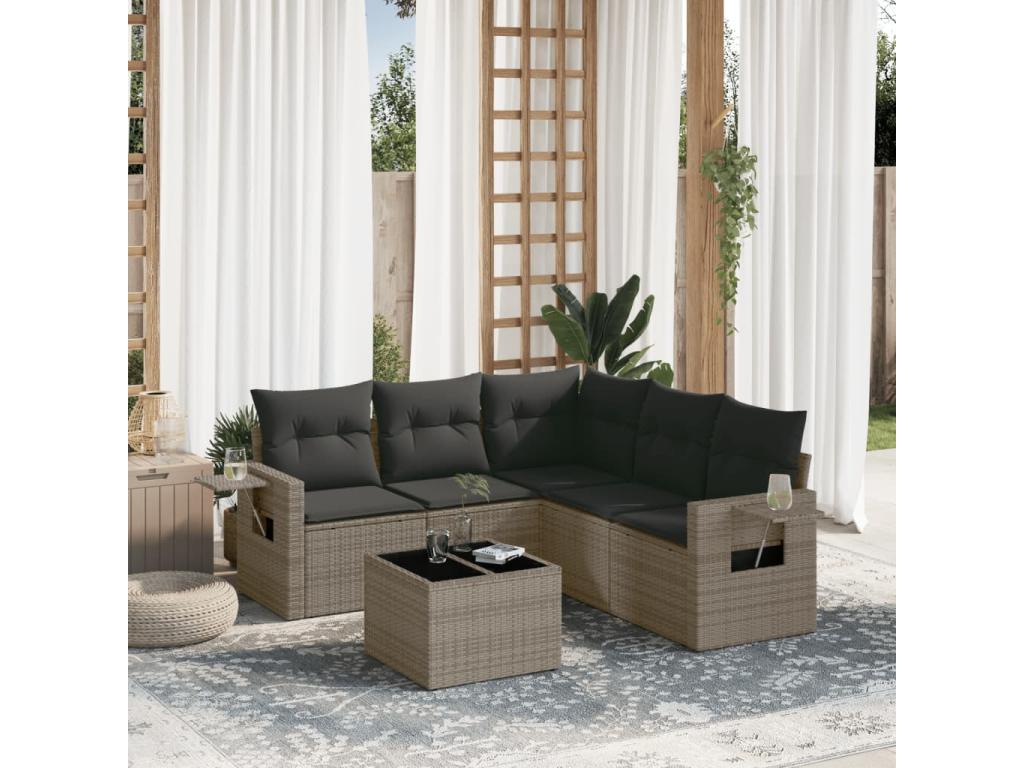 6-piece garden furniture set with grey resin wicker cushions MKYD59530