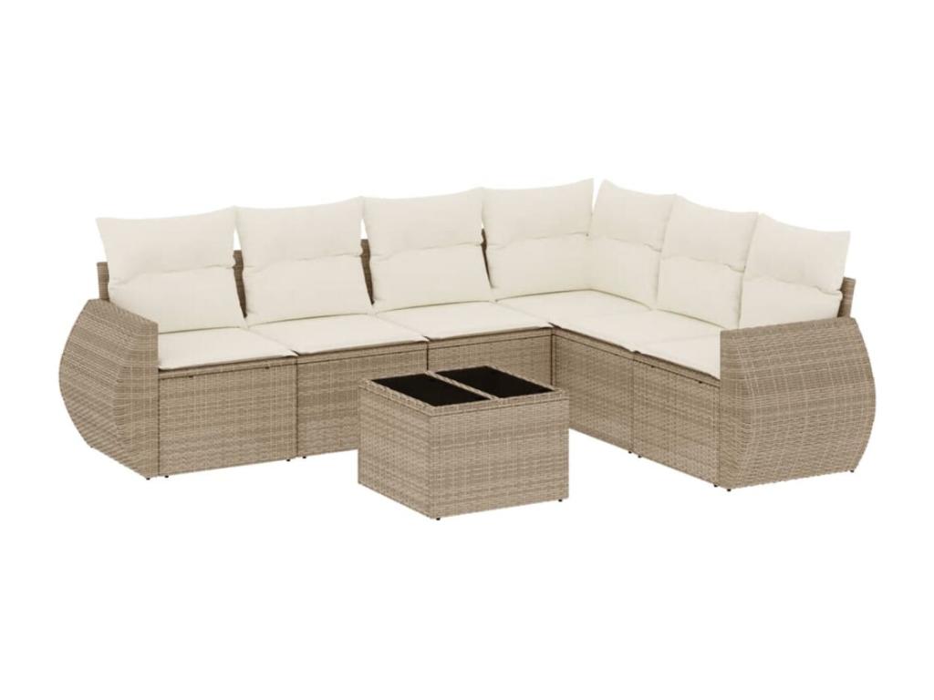 7-piece beige resin wicker garden furniture set with cushions TSSM47794