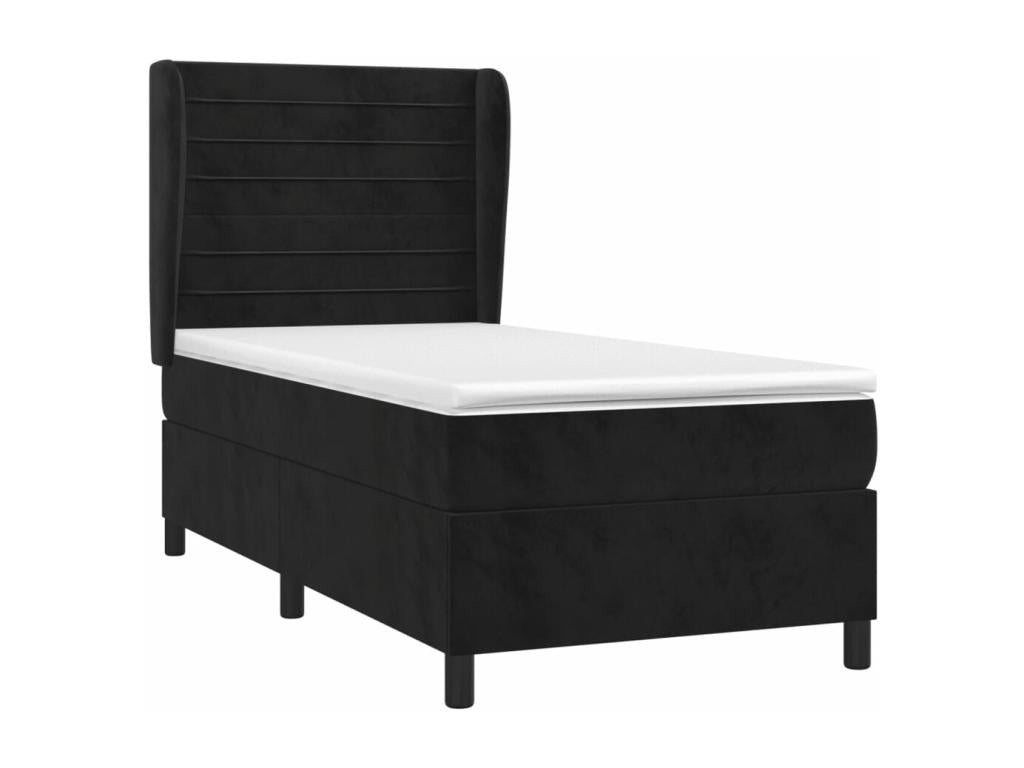 Upholstered bed base with mattress, black, 100x200 cm, velvet, PNRE64484