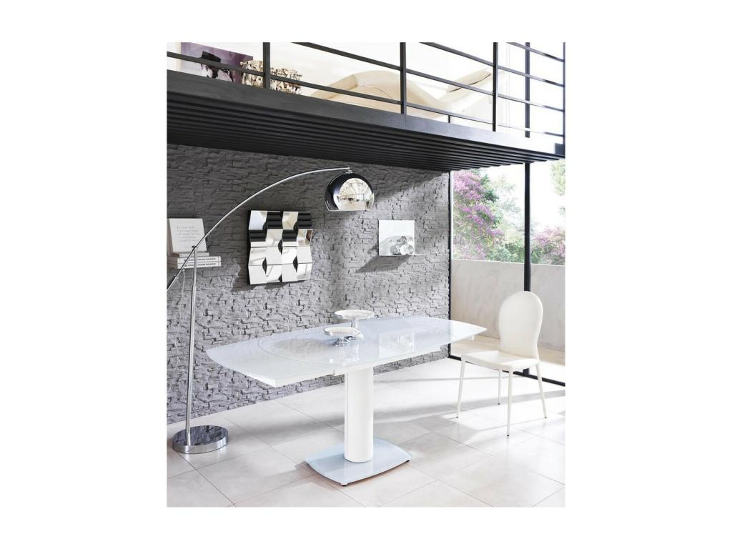 Dekonao extendable table in white tempered glass up to 180 cm HMXQ34780