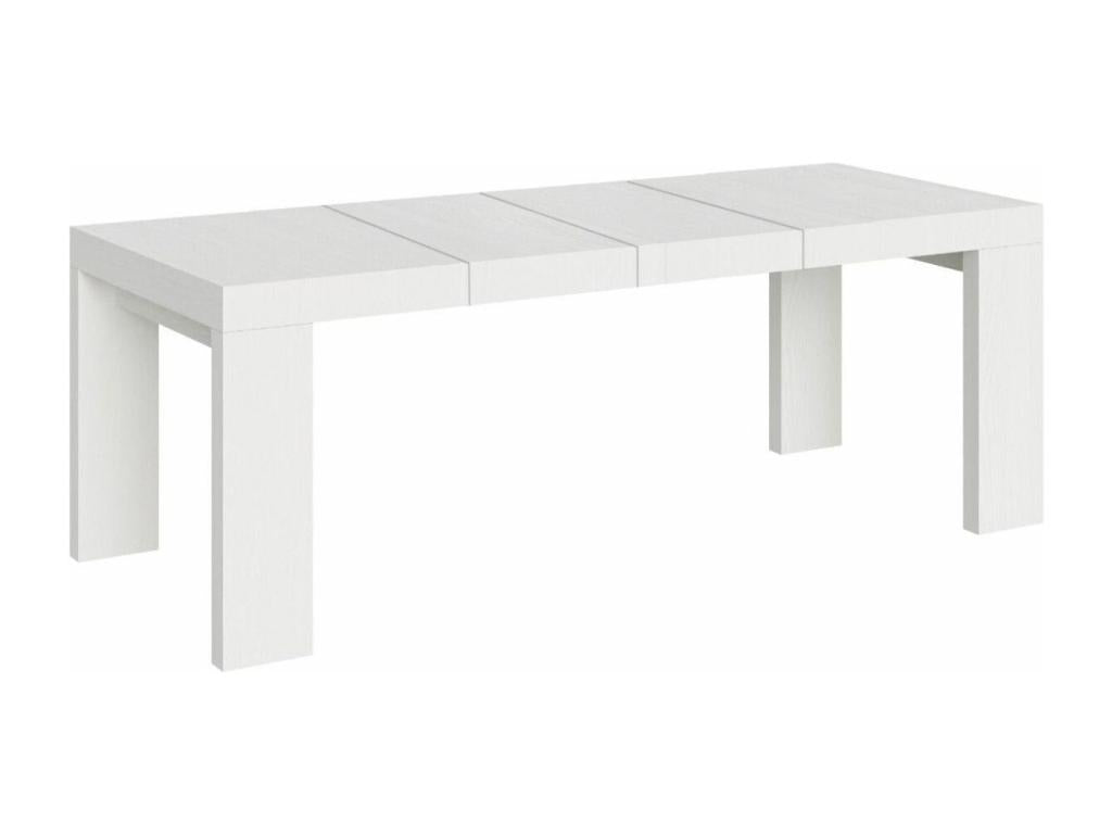 Dekonao Extendable Wooden Dining Table - White - 4-Leg Base - 2 Thick Extension Leaves - Extends from 180 to 284cm BOTI87880