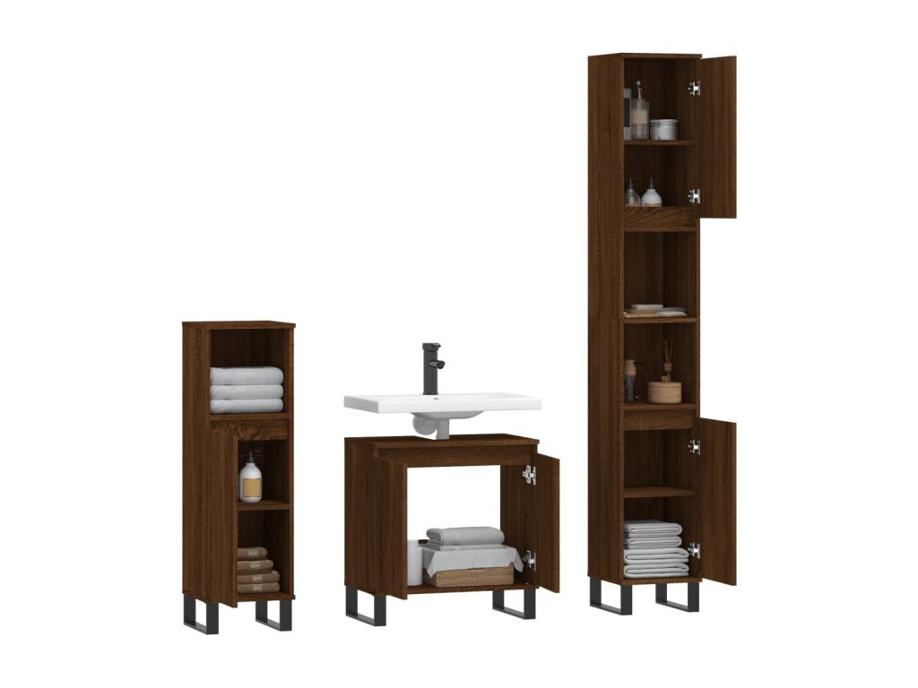 3-piece bathroom cabinet set in brown oak FFZR75179