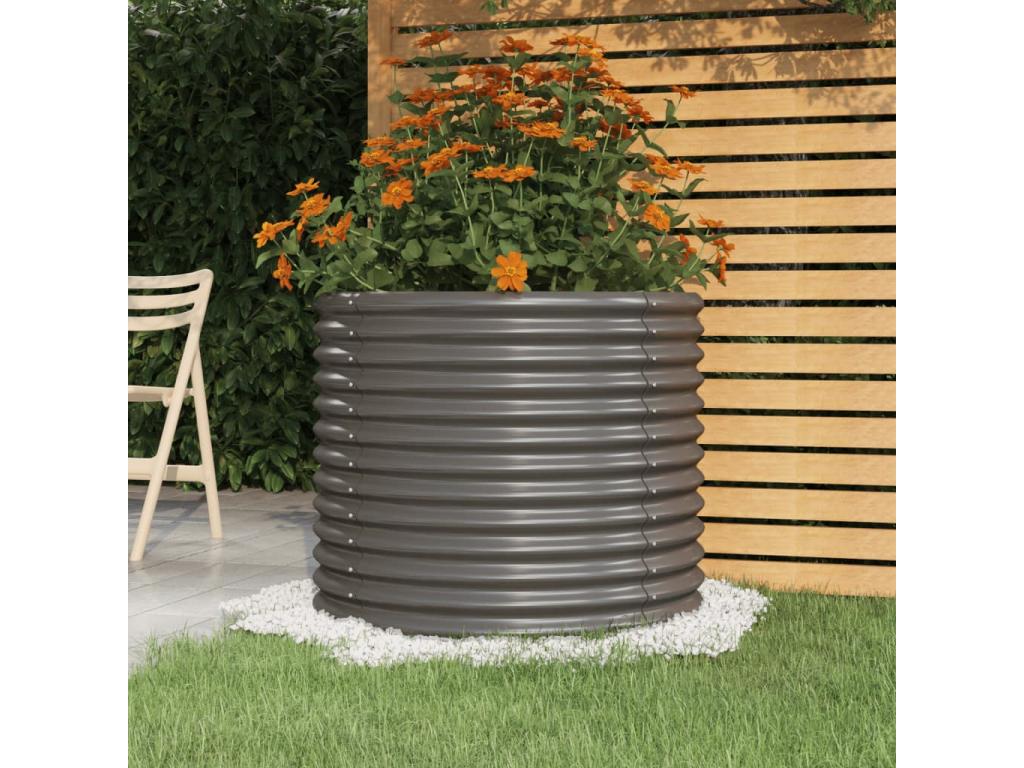 Garden planter, powder-coated steel, 80x80x68 cm, grey, TRAX34324