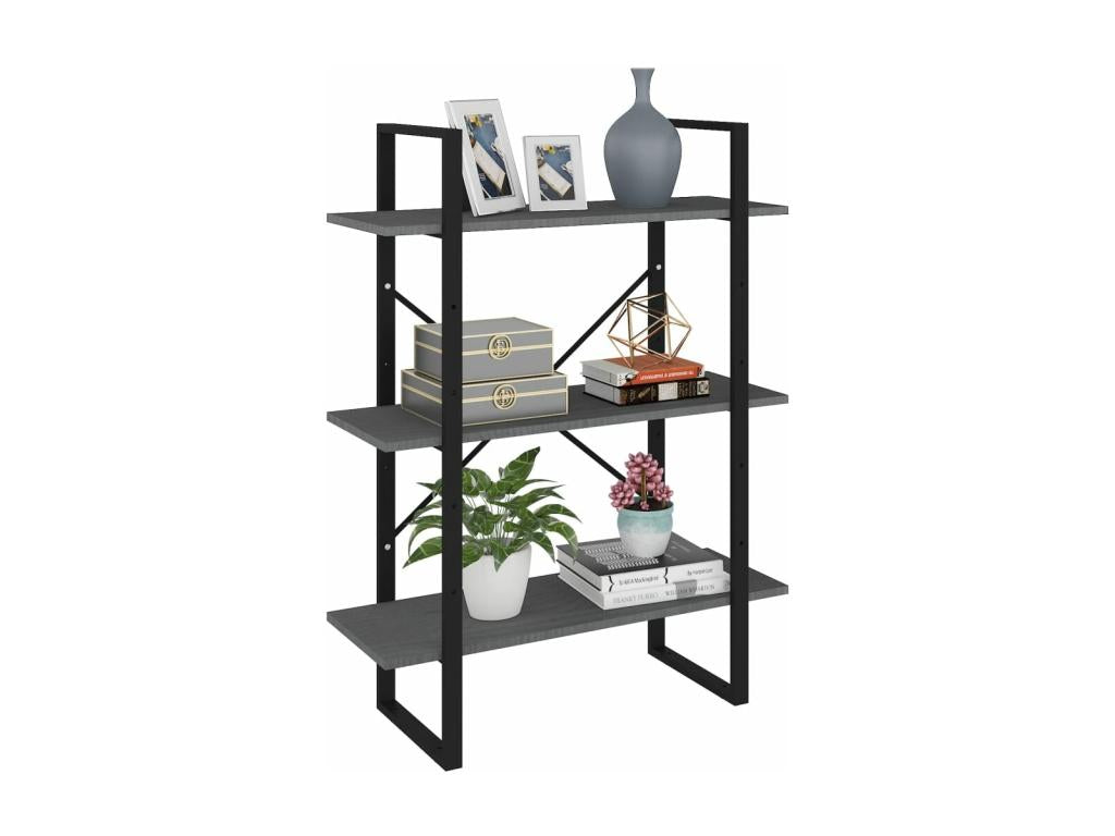 3-Tier Bookshelf Grey 80x30x105 Solid Pine Wood GEVZ28754