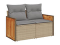14-piece beige resin wicker garden furniture set with cushions OGAA51894