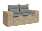 9-piece garden furniture set with cushions, beige woven resin, VAKO50825