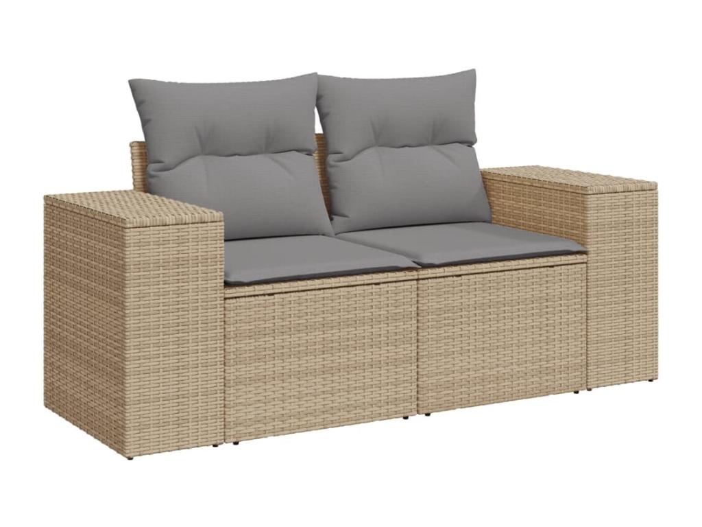 9-piece garden furniture set with cushions, beige woven resin, VAKO50825