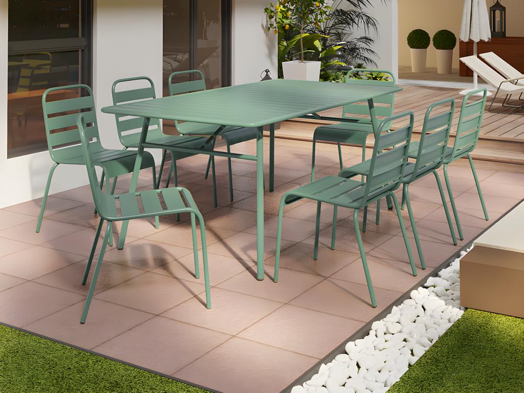 Garden table, 200 cm long, in metal - Almond green - Dekonao SQAW04602