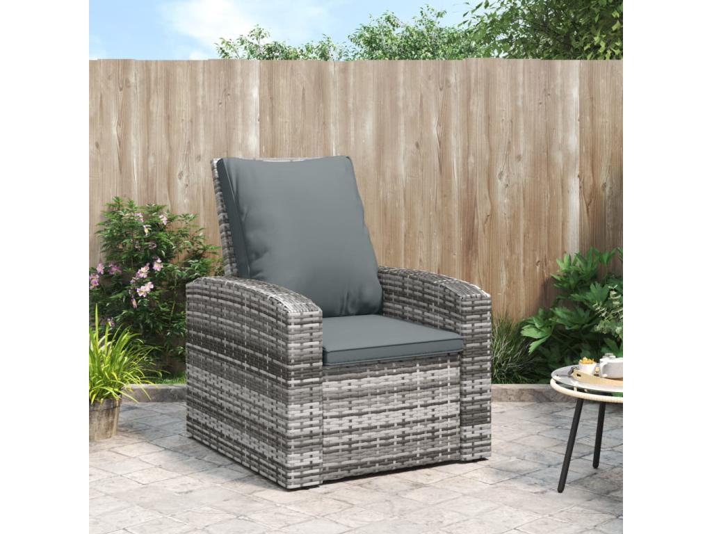 NINU53539 Reclining Garden Armchair with Grey Wicker Cushions