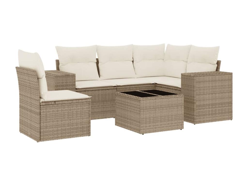 6-piece garden furniture set with cushions, beige woven resin BKJP17404