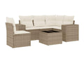 6-piece garden furniture set with cushions, beige woven resin BKJP17404