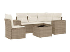 6-piece garden furniture set with cushions, beige woven resin BKJP17404