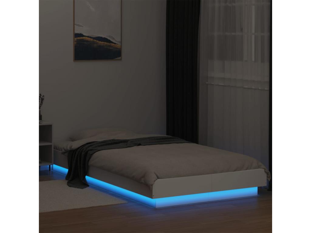 Bed frame with LED lights, mattress not included, white, 90x190 cm, NKNX86364