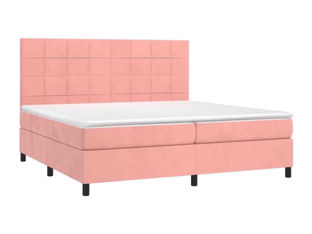 Upholstered bed base with mattress and LED light, Pink, 200x200 cm, Velvet, LYPB68180