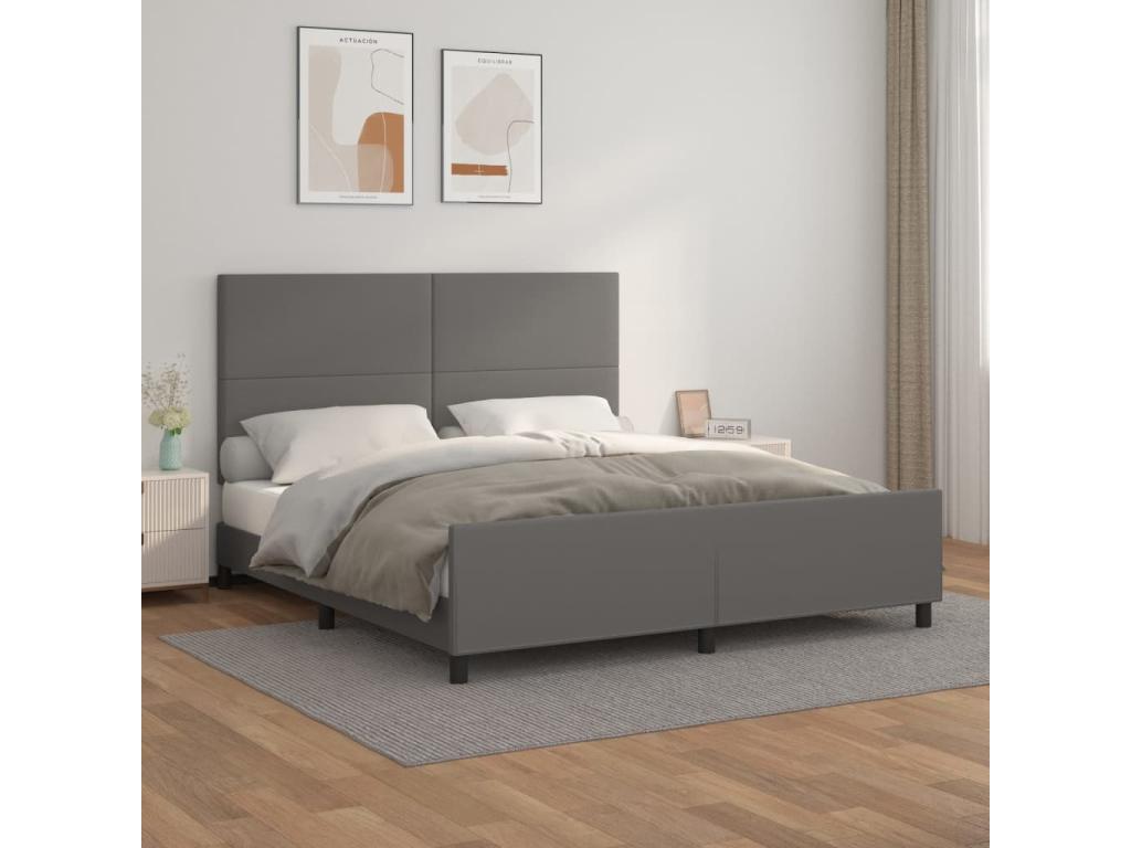 Grey bed with headboard 160x200 Faux leather WCSS90007