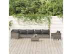 8-piece garden furniture set with cushions, grey woven resin FJER33247