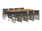 9-piece garden dining set with grey resin wicker cushions ZLLH70834