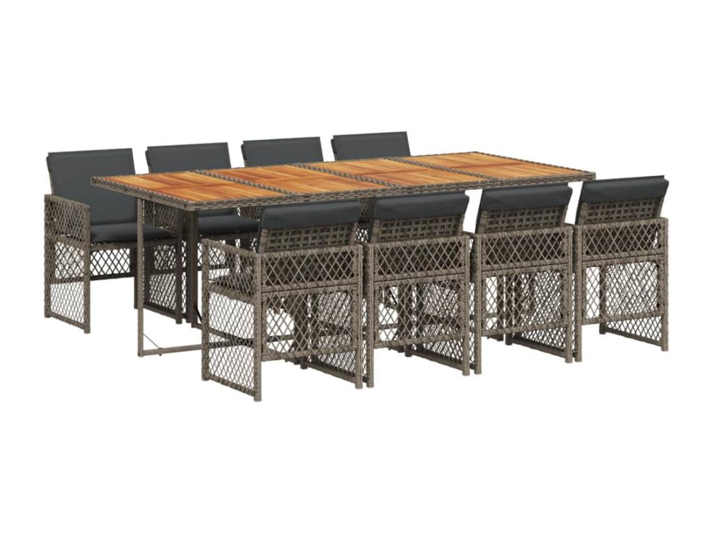 9-piece garden dining set with grey resin wicker cushions ZLLH70834