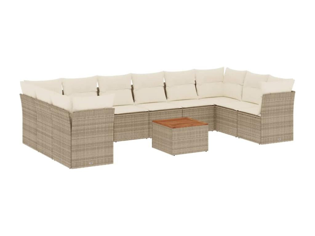 11-piece garden furniture set with beige resin wicker cushions QEES21816